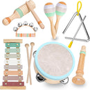 Raimy Musical Instruments Set - Neutral Colors Wooden Montessori Toys Percussion Music Modern Boho Xylophone Birthday Gifts for 1 2 3 Year Old Kids Baby Toddlers Boys Girls 3+ with Storage Bag by TinyTreasures Baby Boutique