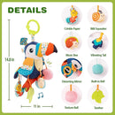 Jollybaby Musical Activity Pull String Hanging Toy for Baby Stroller Car Seat Crib Play Gym, Plush Stuffed Toucan Toy for Carseat with Music Teether Rattles, Sensory Toy for Baby Gift by TinyTreasures Baby Boutique