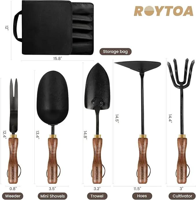 Garden Tool Set,5Pcs Gardening Tools,Stainless Steel Heavy Duty Hand Cultivator, Hoes，Shovel, Trowel and Weeder with Ergonomics Walnut Handle，Gardening Gifts for Women, photo 2 of 7