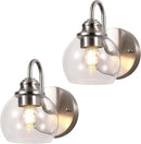 Farmhouse Gooseneck Wall Sconces Set of Two, Bathroom Brushed Nickel Vanity Light, Modern Indoor Wall Light Fixtures with Clear Glass for Bathroom Beside Mirror Living Room Hallway(Brushed Nickel) by CozyNest Decor