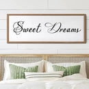 Sweet Dreams Wall Decor Above Bed 32x12 Inch Large Master Bedroom Hanging Wood Rustic Framed Farmhouse Sweet Dreams Sign Guest Room Aesthetic And Minimalist Over Bed Wall Art（Wood White） by CozyNest Decor