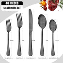 40 Pcs Black Silverware Set for 8 with Classical Flower Embossed Design, Food Grade Stainless Steel Flatware Set, Eating Utensils Sets Include Fork/Knife/Spoon, Cutlery Set, Dishwasher Safe by CozyNest Decor