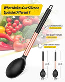 Pack of 2 Large Silicone Cooking Spoons,Non Stick Solid Basting Spoon,Heat-Resistant Kitchen Utensils for Mixing,Serving,Draining,Stirring (ROSE GOLD BLACK) by CozyNest Decor