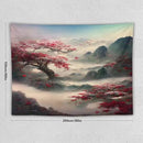 Japanese Tapestry, Red Plum Cherry Blossom Mountain, Nature Landscape, Bedroom & Living Room Decor, 80"x60" by CozyNest Decor