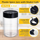 30 Pack 8.4 oz Plastic Spice Jars with Black Cap Empty Clear Plastic Spice Bottle Containers Reusable Seasoning Jars with Shaker Lids for Kitchen Storing and Dispensing Salt Powders by CozyNest Decor