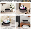Decorative Small Gift Basket Empty – SweetMemo Cute Woven Rope Organizer Baskets for Desk, Bedside, Bathroom, Key, Round Boho Decor Cotton Bin with tassel, Gift Bag, Ribbon – Rustic Black Brown by CozyNest Decor