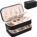 DesignSter Small Travel Jewelry Box with Double Zipper, 2 Layers PU Portable Jewelry Case for Women and Girls,Travel Jewelry Organizer for Rings, Earrings, Necklaces, Bracelets,Black by TinyTreasures Baby Boutique