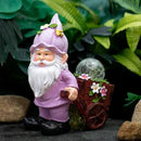 Solar Garden Gnome Statue with Crackle Glass Globe Lights, Waterproof Outdoor Decor for Patio, Lawn, or Yard, Whimsical Housewarming Gift(Pink Gnomes) by CozyNest Decor