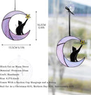 HDCRYSTALGIFTS 6.5'' Black Cat Decor on Purple Moon Stained Glass Window Hanging Suncatcher,Wall Art Glass Window Panel Sun Catcher,Halloween Ornament Decoration Memorial Gift for Lover Cat Loss by GreenHaven Gardens