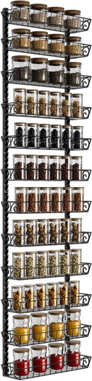 SWOMMOLY Adjustable Wall Mount Spice Rack Organizer, 12-Tier Dual-use (Multi-use) Hanging Spice Shelf Storage for Kitchen Pantry Cabinet Door, Seasoning Holder Organizer, Black by CozyNest Decor