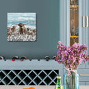 Canvas Wall Art Bathroom Coastal Boho Farmhouse Highland Cow Flower Picture Floral Artwork Rustic Country Landscape Longhorn Animal Painting for Living Room Bedroom Kitchen Décor Blue Brown Small by CozyNest Decor