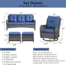 5 Piece Outdoor Patio Furniture Set - Wicker Furniture Patio Conversation Set, Outdoor Swivel Rocker Chairs with 3-Seater Sofa and 2 Ottomans for Small Space, Blue Cushion by GreenHaven Gardens