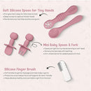 o'doe 11-Piece BPA-Free Silicone Baby Feeding Set | Thick & Soft Suction Plates, Baby Bowls, Wooden Fork & Spoon, and More | Make Mealtime Fun and Easy for Your Little One (Rose, V1) by TinyTreasures Baby Boutique