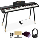 Digital Piano Keyboard for Beginners,Full Size 88 Key Semi-Weighted Keyboard Electric Piano with Stand,Power Adapter,Sheet Music Stand,Pedal,Headphone,USB-MIDI Compatibility,Wood Black by TinyTreasures Baby Boutique
