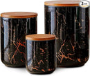Ceramic Canister Set with Bamboo Airtight Lids, 3-Piece Kitchen Storage Jars (48oz, 30oz, 12oz) – Black with Gold Marble Pattern, Glossy Finish, for Coffee, Sugar, Flour & More by CozyNest Decor