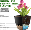 Plant Pots 10/9/8/7.5/7 Inch Self Watering Pots, Set of 5 Plastic Planters with Drainage Holes and Saucers,Plastic Flower Pots,Nursery Planting Pot for Indoor Out Door Plants(Black Brown) by GreenHaven Gardens