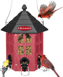 Kingsyard Wild Bird Feeder for Outdoor Hanging, Recycled Plastic Bird Feeders with 6 Ports & U-Shape Perch, Garden Yard Outside Decoration, 3.5 lbs Seed Capacity, Red by GreenHaven Gardens