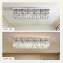 Rectangular Chandelier, Flush Mount Rectangle Chandelier Modern K9 Crystal Chandeliers Light Fixture, 6-Lights Raindrop Crystal Pendant Ceiling Light for Dining Room Bedroom Bar Club L31.5 Inch by CozyNest Decor