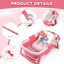 Baby Bathtub,Collapsible Baby Bath Tub with Thermometer & Soft Floating Cushion,Portable Travel Baby Bathtubs for Newborns to Toddlers 0-36 Months(Bear Pink) by TinyTreasures Baby Boutique
