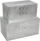 Galt International Storage Box Set Decorative Storage Box w/Hinged Lid Classic Design Wood Decor Boxes with Geometric Clasp Storage for Bedroom & Home - Set of 2 (Silver) by CozyNest Decor