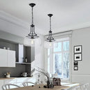 WUZUPS Chandelier Rustic Farmhouse Industrial Round Ceiling Pendant LED Light Fixture with Clear Glass Shades for Dining Room Kitchen Island Foyer Entryway, H 17" x W 13.4", E26 Base, Black by CozyNest Decor