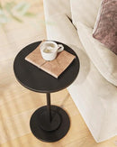 Masupu Drink Table, Round Side Table for Small Spaces, Pedestal Side Table, Small End Table with Metal Base, for Living Room, Bedroom, Bathroom, Black by CozyNest Decor