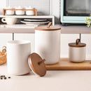 White Ceramic Canister Set with Bamboo Lids, 3-Piece Airtight Food Storage Jars for Kitchen - Flour, Sugar, Coffee, Tea, Spice - Small, Medium, Large Sizes by CozyNest Decor