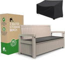 EconoHome 3 Seat Outdoor Storage Bench with Rain Cover - 90 Gallon Capacity - Weatherproof Resin Bench for Patio, Porch, Garden, Yard, Pool Area - Furniture for Pool Accessories, Gardening Tools by GreenHaven Gardens