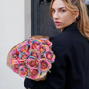 Rainbow Fake Roses Artificial Flowers - 16 Pcs Fake Artificial Roses Silk Flowers with Stems for Home Wedding Hotel Office Centerpiece Decor（Rainbow） by CozyNest Decor