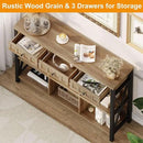 FATORRI Rustic 6 Cube Storage Organizer Shelf with 3 Drawers, Long Horizontal Bookshelf, Industrial Wood and Metal Cubby Bookcase for Living Room (Rustic Oak, 47 Inch) by CozyNest Decor
