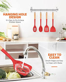 Silicone Cooking Utensils Set, Perfectly Angled for Frying, Mixing,Serving,Draining,Turning and Stirring, BPA-Free Matte Silicone, Wood Handles, Safe for Nonstick Cooking Surfaces,4 Pack (Red) by CozyNest Decor