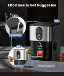 Nugget Ice Makers Countertop, Pellet Ice Maker Machine Dispenser with Water Reservoir with 44lbs/24H, Self-Cleaning, Soft Chewable Ice Maker Machine for Home/Kitchen/Office, Silver Stainless by CozyNest Decor
