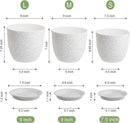 9/8/7.5 inch Flower Pots, Set of 3 Modern Decorative Plastic Planters with Drainage Holes and Saucers for Garden House Plants, Plant Pots for Indoor Outdoor Plants, Speckled White by GreenHaven Gardens