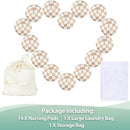 wegreeco Nursing Breast Pads (14 Pack) + Laundry Bag & Travel Storage Bag, 4.7 inch - Washable & Reusable Breastfeeding Nursing Pads (Light Coffee Checkerboard, Large, Contoured Shape) by TinyTreasures Baby Boutique
