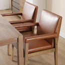 Kmax Modern Dining Chairs Set of 4 Faux Leather Kitchen Arm Chairs Upholstered Accent Chairs with Wooden Legs for Dining Room, Living Room, Bedroom, Brown by CozyNest Decor