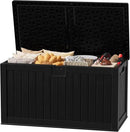 JUMMICO 250 Gallon Outdoor Resin Deck Box with Divider, Waterproof Storage Box with Lockable Lid&Side Handles for Garden Tools, Pools Supplies (Black) by CozyNest Decor