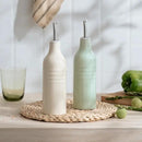 famiware Jupiter 16oz Ceramic Olive Oil Dispenser Bottle, Olive Oil and Vinegar Dispenser Bottle Set of 2 with Stainless Steel Pourers, Suitable for Storage Vinegar, Vanilla White & Light Green by CozyNest Decor