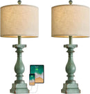 BOBOMOMO 27" Farmhouse Table Lamp Set of 2 with USB A+C for Bedroom Living Room Vintage Rustic Traditional Nightstand Bedside Lamps Retro Side Table Lamps (Green) by CozyNest Decor
