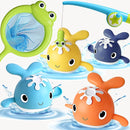 Magnet Fishing Game Bath Baby Toy for 1-3 4-8 Year Old Toddler Boys Girls,Gifts for Kid,Baby Bathtub Water Shower Pool Toys 18 Months+,4 Swimming Wind-up Whale&1 Fishing Pole&1 Net by TinyTreasures Baby Boutique