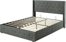 Allewie Queen Size Lift Up Storage Bed, Button Tufted Headboard with Wingback, Hydraulic Support, No Box Spring Needed, Dark Grey by CozyNest Decor