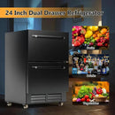 24 Inch Under Counter Dual Drawer Beverage Fridge, Weather Proof Outdoor Beverage Refrigerator for Patio, Stainless Steel Built-in Beverage Cooler for Home & Commercial Use, Black by CozyNest Decor