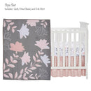 Lambs & Ivy Petals Gray/Pink Sateen Cotton Floral 3-Piece Baby Crib Bedding Set by TinyTreasures Baby Boutique