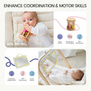 Tiny Land Montessori Baby Toy Set 0-3 Months Newborn Development Sensory Play Kit - 5-in-1 Mirror, Black & White Card Set, Rolling Bell, Play Mat, and Bed Wrap by TinyTreasures Baby Boutique