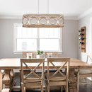 XINGQI Kitchen Island Chandelier for Dining Room Modern Farmhouse Rectangle Pendant Lighting Fixture Vintage Linear Hanging 4-Light Rustic Living Room, Antique Brushed Nickel and Wood Grain Finish by CozyNest Decor