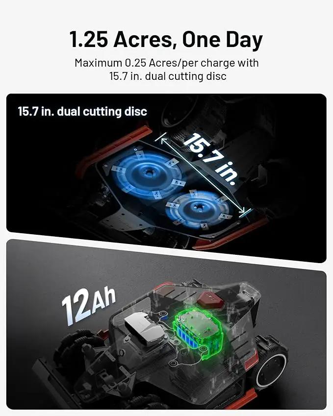 LUBA 2 AWD 3000X Robot Lawn Mower with 4G, Reception 0.75 Acre, Max. 0.89 Acre, All-Wheel-Drive for 80% Slope, UltraSense AI Vision & RTK Automatic Edge Mapping, 1.0"-2.7" Cutting Height, photo 6 of 9