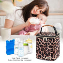 BreastMilk Cooler Bag with Ice Pack Fits 4 Baby Bottles Up to 9 Ounce, Baby Bottle Bag for Nursing Mom Daycare-Leopard Print by TinyTreasures Baby Boutique