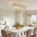 Siljoy Modern Crystal Chandelier 8-Lights Rectangular Flush Mount Pendant Ceiling Light Fixture Rectangle K9 Crystal Raindrop Chandelier for Dining Living Room Kitchen Island L40'' x W10'' x H10' by CozyNest Decor