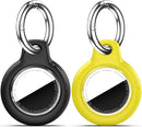 Upgrade Waterproof 2 Pack Airtags Holder with Apple Airtags Keychain, Hard PC Air Tag Case, Anti-Scratch & Shock Air tag Holder, Men's Women's Keyrings & Keychains-Black+Yellow by TinyTreasures Baby Boutique