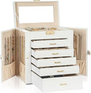 AKOZLIN Large 6-Tier Jewelry Box Lockable Leather Jewelry Storage Case with 5 Drawers for Women Girls Ring Necklace Earring Bracelet Holder Organizer with Mirror by TinyTreasures Baby Boutique