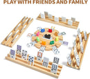 Mexican Train Double 12 Dominoes Set with 4 Wooden Trays/Racks in Portable Carrying Case Colorful 91 Tiles & 9 Trains Board Game for Family Game Night by TinyTreasures Baby Boutique